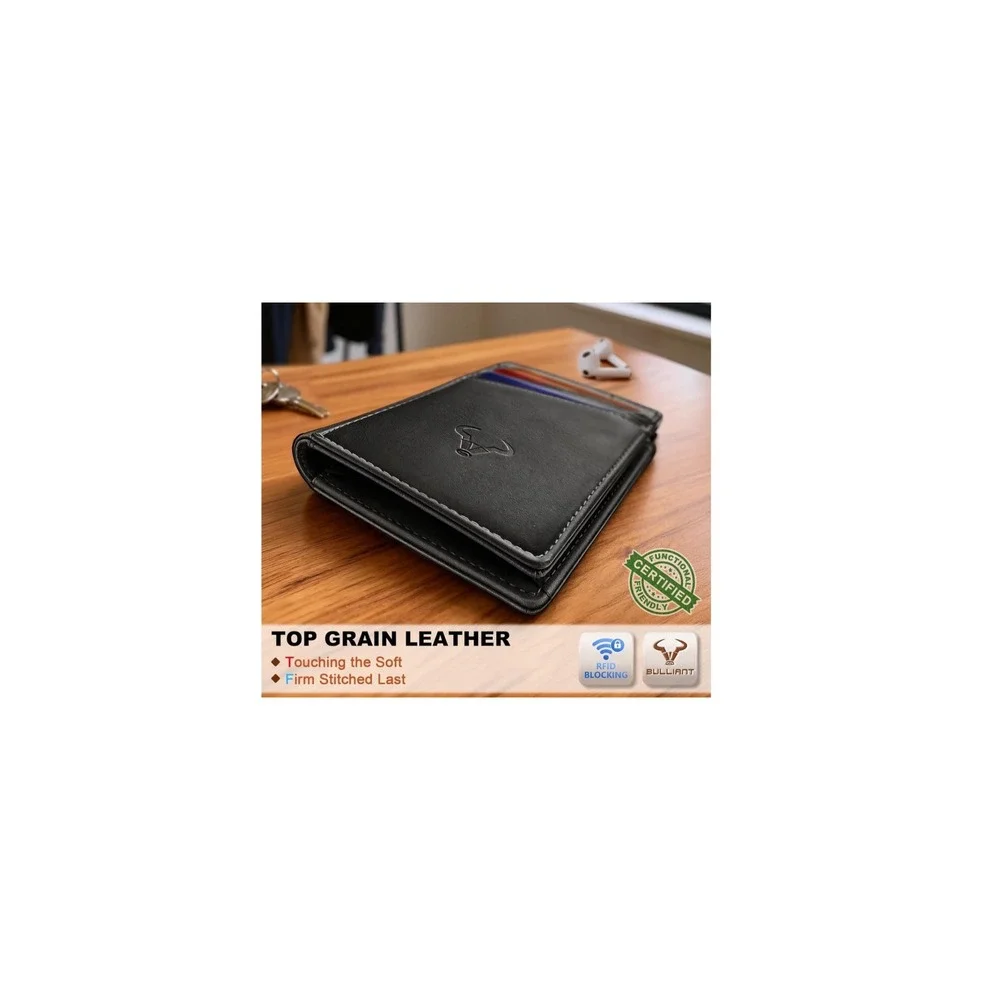 BULLIANT Men Slim Full Grain Wallet-Magnetic Closure-RFID Blocking 11 Cards